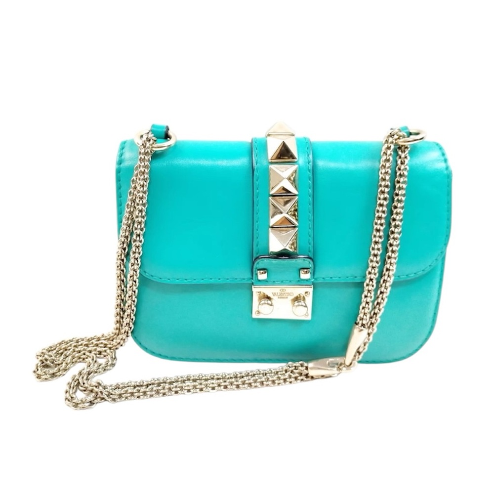 ❌SOLD❌ Valentino Garavani Teal Vitello Small Glam Lock Rockstud Bag - Picture 1 of 9